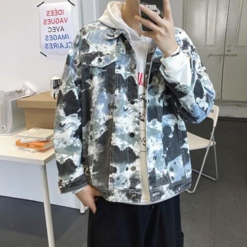 New Men Camouflage Printed Slim Fit Jeans Jackets Pink Black Hip Hop Man Streetwear Cotton Casual Denim Coat Plus Size 4XL Tops