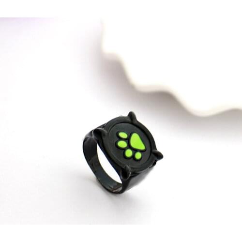 Anime Black Cat Rings Girl Boy Green Print Enamel Cat Paw Finger Ring Cosplay Jewelry Party Kids Men Women Ring Birthday Christm