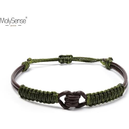 MolySense Handmade Sailor knot Real Leather Waterproof Wax Thread Lucky Rope Bracelet & Bangles For Men Gift Macrame Bracelets