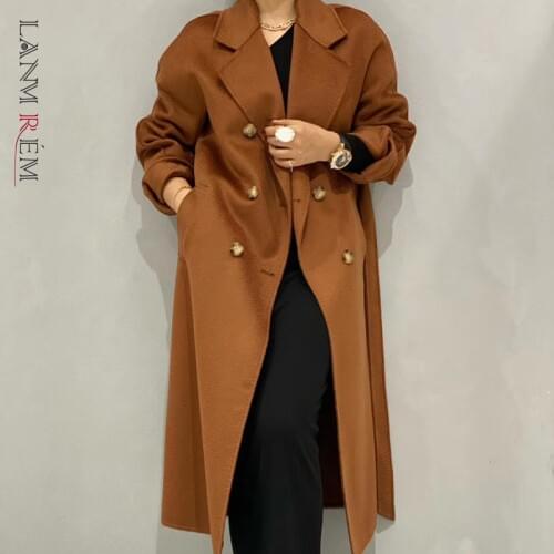 LANMREM 2021 Autumn And Winter Double-sided Cashmere Coat Womens Long Double-breasted Fashion Solid Coat For Women 2A466