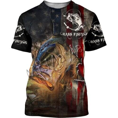 Summer Fashion Animal Bass Fishing Art Camo Men/Women Leisure O-neck T-shirt 3D Print Unisex Streetwear / T shirts / Tank S-192