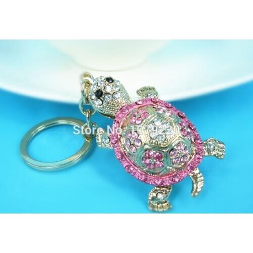 Cute Tortoise Key Chains Turtle Keychain Crystal Rhinestone Charm Pendant Sea Turtles Keyrings for Men Women Car Keychains Gift