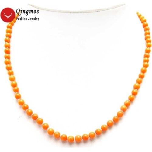 Qingmos Fashion Natural Orange Coral Necklace for Women with 6-7mm Round Natural Coral Chokers 17'' Jewelry Collares nec5956