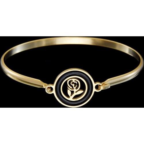 Fashion Charm Jewelry Stainless Steel Flower Rose Cuff Bracelets Bangles For Women Men Bohemian Stylish Classic Bracelet Charm