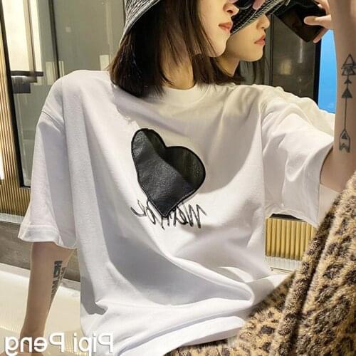 2021 Summer Women T-Shirt Short Sleeve Tee Heart Printed Cotton O-Neck Letter Well High Quality Men Top Couple Wear