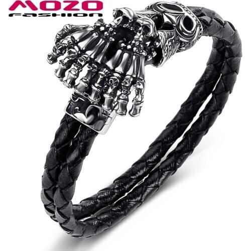 2020 Men Jewelry New Black Genuine Leather Bracelet Stainless Steel Devils Claw Punk Charm Gift Women Bangle