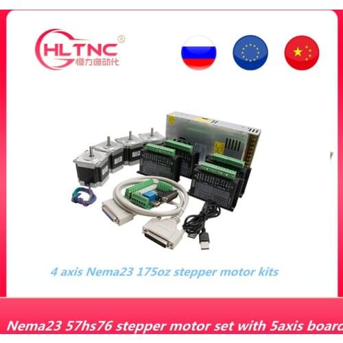 CNC Router Kit 4Axis, 4 pcs TB6600 4A stepper motor driver + Nema23 motor 57HS7630A4+ 5 axis interface board+ power supply