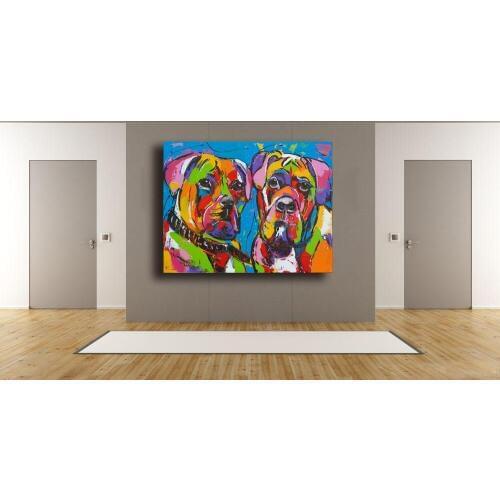 Large size two dogs pop wall art Canvas Painting For Living Room Home Decoration Oil Painting On Canvas Wall Painting Unframed