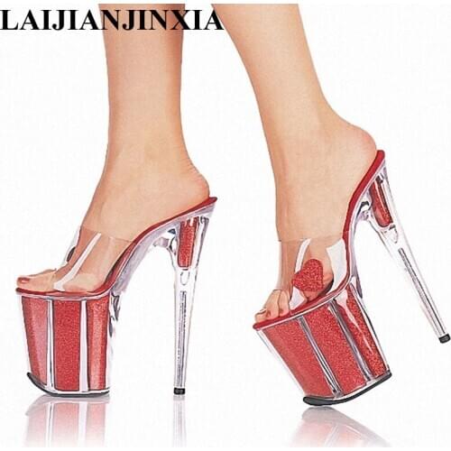 New Full Clear Crystal 20CM Super High Heel Sandals Platforms Pole Dance / Performance / Star /Model Shoes, Wedding Dance Shoes