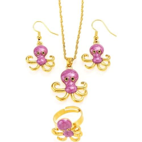 Octopus Pendant Necklaces Earrings Gold Color PNG Jewellery Set Papua New Guinea Wedding party women girls gifts