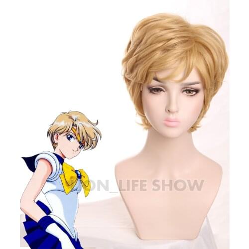 Anime Sailor Uranus Wig Tenoh Haruka Cosplay Wig Styled Short Synthetic Hair Wigs + Wig Cap