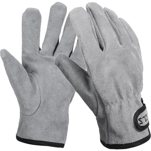 Camping Gloves Cowhide Leather Gloves Heat Fire Resistant Mittens Outdoor Warm Gloves For BBQ Oven Fireplace