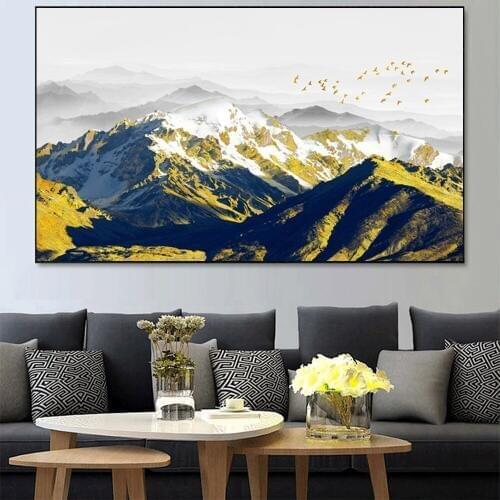 CHENFART Poster Print Nordic Art Golden Mountain Oil Paintings Wall Art Canvas Prints Wall Pictures Living Room Home Decor