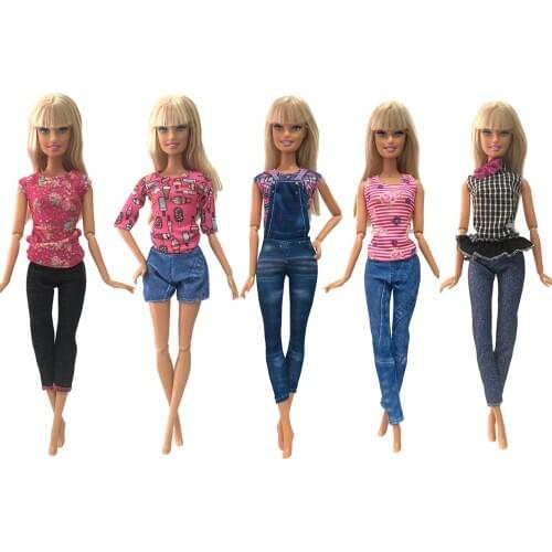 NK 5 Pcs/Set Doll Dress Fashion Outfit Casual Style Clothes Skirt For Barbie Doll Accessories Girls Gift Toys 36A 4X
