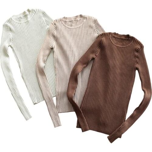 Women Sweater Pullover Basic Ribbed Sweaters Cotton Tops Knitted Solid Crew Neck With Thumb Hole