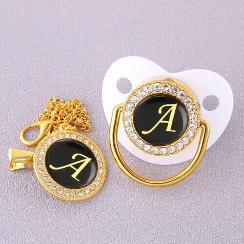 Luxury Baby Pacifier Elegant Initials Letter A White Bling Pacifier Sparkling Pacifier Holder Clip BPA Free Baby Dummy Soother