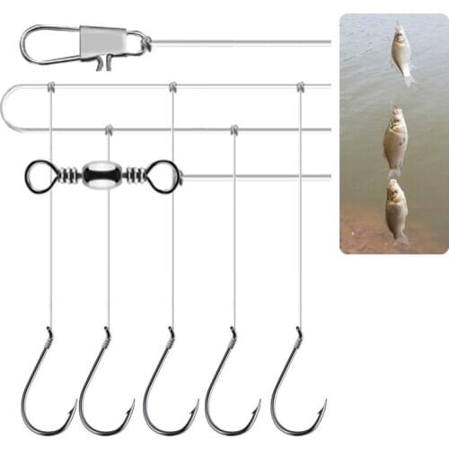 Fishing string hook tie line group 8-15 5 piece barbed gear tackle circle string hooks carp lot assist fish anchor barbed wire