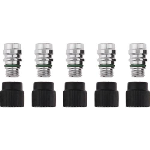 5pcs High Side A/C Service Charge Port Ball Valve Cores with Caps Auto Air Conditioner System for GM AUDI VW FORD Replacement