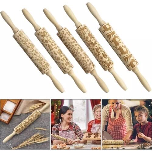 Merry Christmas Elk Wooden Print Rolling Pin Christmas Decorations For Home 2020 Navidad Noel Dessert Tools New Year 2021