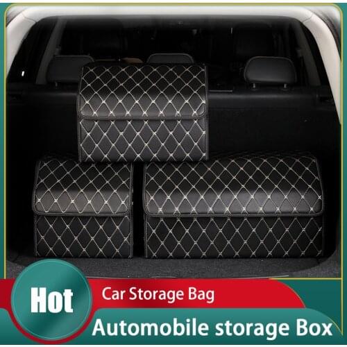 Folding Car Trunk Storage Bag Organizer Waterproof With Lid Portable Car Storage Stowing Tidying PU Leather Auto Trunk Organizer
