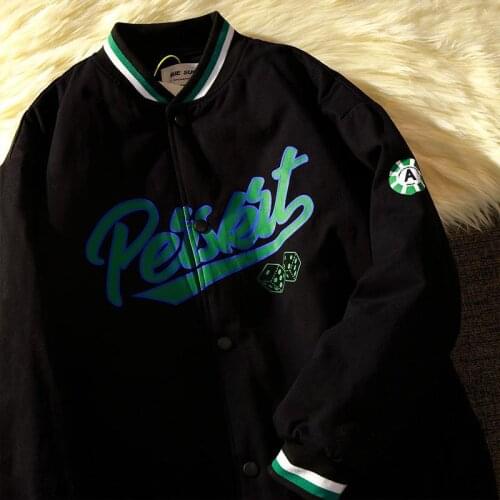 Vintage baseball jacket men printed jacket 2021 spring autumn Korean fashion hip hop preppy style all-match casual loose coat