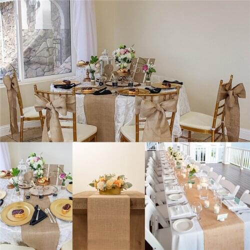 30X275cm Vintage Natural Burlap Flaxen Table Runner Jute Cloth Linen Pastoral Style for Wedding Home Dining Room Decoration