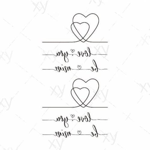 Waterproof TemporaryTatoo Sticker Coupl Minimalist Line"Love U' Heart Art Tattoo WaterTransfer Fake Flash Tatto for Man Women