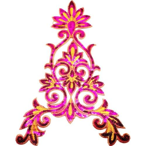 1 Piece Sequined Embroidered Appliques Rose Iron On Patches For Cosplay Costumes Trims Diy Dress Lace King Of Flower 25*40cm