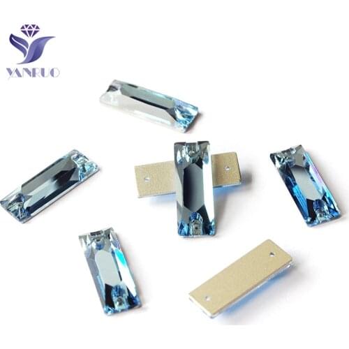 YANRUO 3255 Cosmic Baguette Aquamarine Sew On Crystal Stones And Crystals Glass rhinestones Sewn Stones Flatback For Clothes
