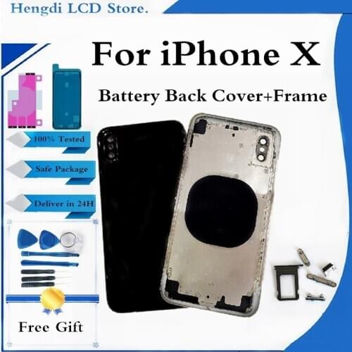 For iPhone X Back Cover With Middle Chassis Frame With SIM Tray and Side Key Parts Full Housing Case Door Assembly