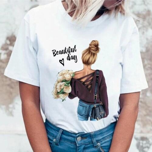 2021 Summer Woman Tshirts Flower Beautiful Day Print Female Tee Tops Harajuku White Short sleeve fashion Female T shirt Plus Siz
