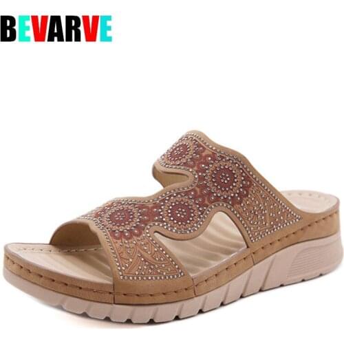 BEVARVE Women Slippers 2021 Ladies Summer Slippers Shoes Women Wedges Heels Fashion Summer Shoes slippers Open Toe Wedges Sho
