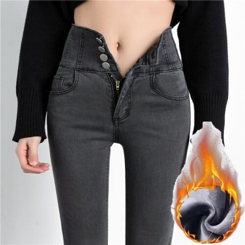 Womens Winter Jeans High Waist Skinny Pants Fleece Lined Elastic Waist Jeggings Casual Plus Size Jeans for Women Warm Jeans