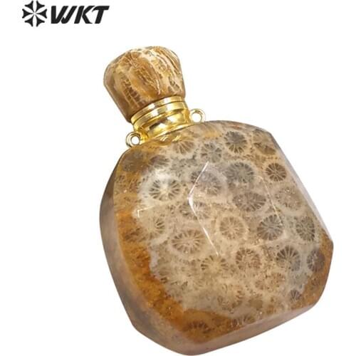WT-P1478 colorful stone sodalite Pendant with gold natural stone perfume bottle Pendant Ladies elegant jewelry Handmade Making