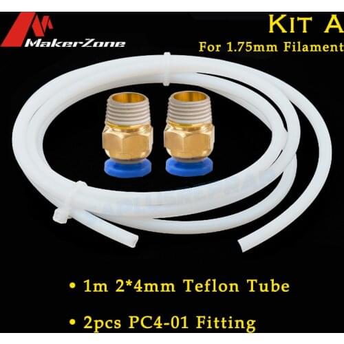 1M PTFE Tube ID 2mm 4mm OD 4mm 6mm + 2 Remote Connectors J-head hotend Rostock Bowden Extruder for 1.75mm 3mm filament