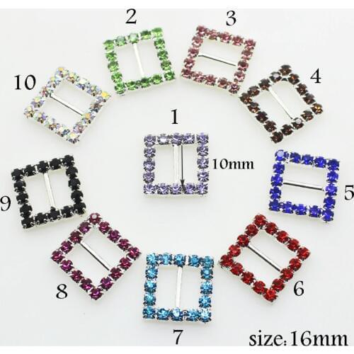10pcs 16mm Mixed Color Square Rhinestone Buckle Wedding Invitation Card Slider Embellishment Crafting DIY Accessories