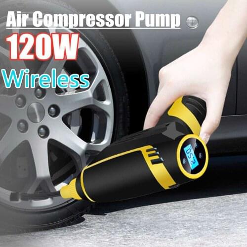 120W Rechargeable Air Compressor Wireless Car Tyre Pump Portable with LED light Digital Tyre Inflator 50PSI for Bikes Ball Toys