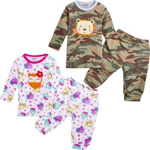 2 Packs Cartoon Babys Sets Spring Summer Cotton Kids Girls Underwear Long Sleeve Toddler Sleepwear Infant Boys Clothes
