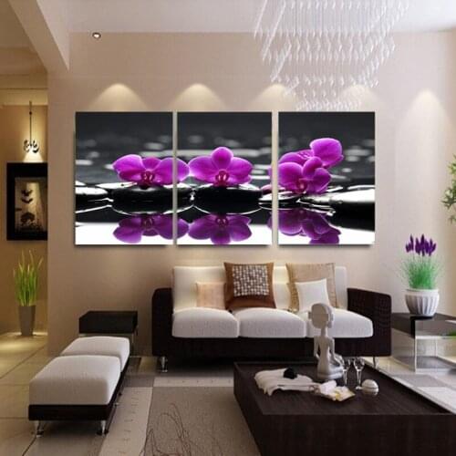 3 Piece Canvas Painting Purple Flowers Living Room Decorative Picture Modern Canvas Painting Wall Art Painting