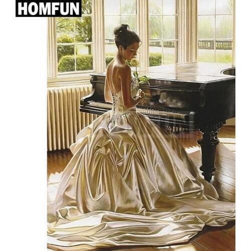 HOMFUN Full Square/Round Drill 5D DIY Diamond Painting "Piano girl flower" Embroidery Cross Stitch 3D Home Decor Gift A00407