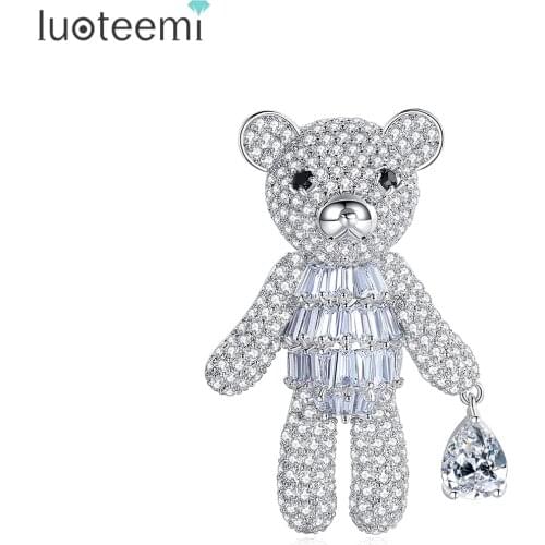 LUOTEEMI Cute White Bear Woman Brooch Pins Animal Creature Spilla Da Donna Pins Cubic Zirconia Jewelry Free Shipping Friend Gift