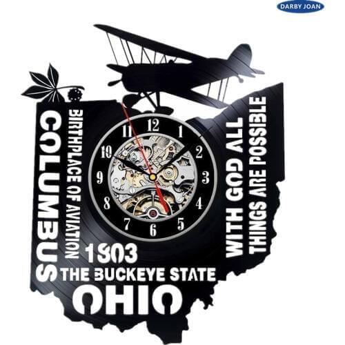 Ohio Gift USA States City Vinyl Record Clock Wall Decoration Modern Vintage Art Room