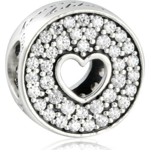 CZ Pave Happy Anniversary Celebration Openwork Charms 925 Sterling Silver Heart Beads Fits Pandora Bracelets For Jewelry Making