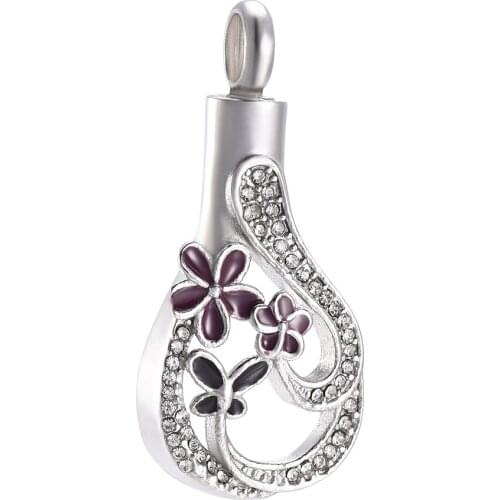 CMJ9973 Elegant Women Necklace Butterfly&Flower Cremation Urn Pendant Necklace Keepsake Jewelry Urn Charms Teardrop Pendant