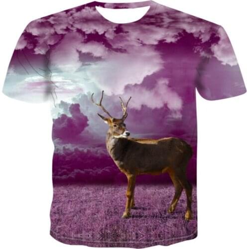 Mens Comfortable 3D Short Sleeve T-shirt 3D Geometric Print T-shirt Hip Hop Fashion Loose Moose Animal Print 2021 Summer