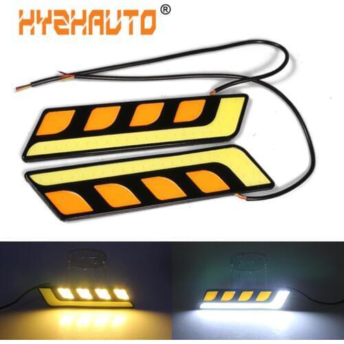 HYZHAUTO 2Pcs Dual Color LED Bulbs White Amber Car COB Daytime Running Lights Turn Signal Light DRL Waterproof Auto Fog Lamp 12V