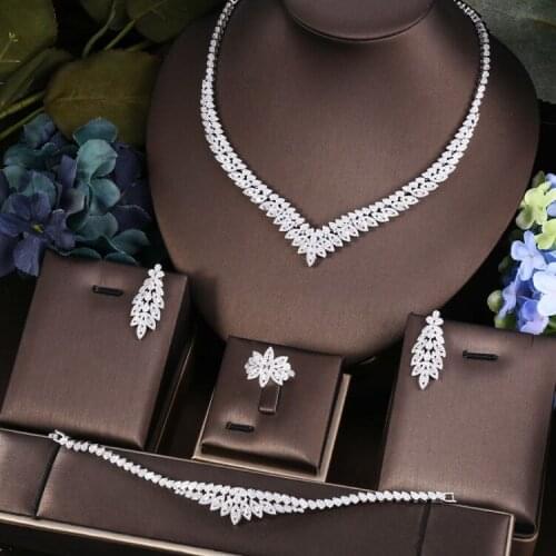 Janekelly 2pcs Bridal Zirconia Full Jewelry Sets For Women Party, Luxury Dubai Nigeria CZ Crystal Wedding Jewelry Sets