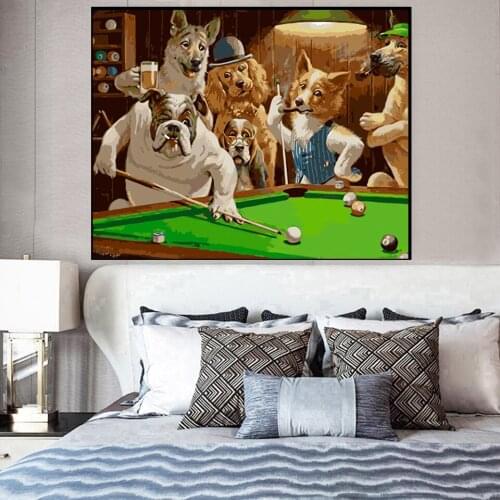Oil Painting By Numbers "Dog Club" Drawing on Canvas HandPainted Art Gift DIY Picture By Number Kits Wall Decor