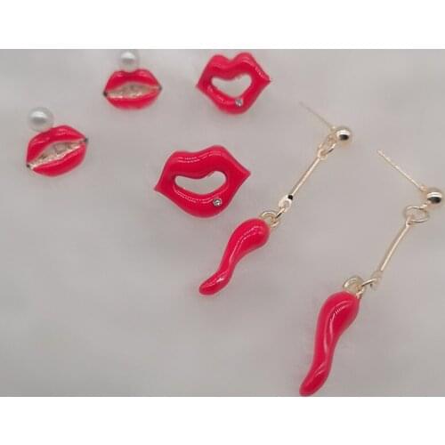 Red earrings red pepper earrings red sexy lips earrings big pepper fashion earrings womens new cute enamel pepper earrings