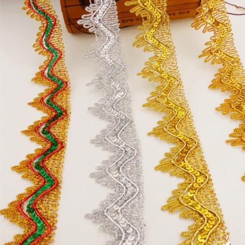Sequined Lace Ribbons Cosplay Appliqued Performance Accessories Wave Crochet Lace Gold Silver Braid Trims Gold Sewing Band 3.5cm